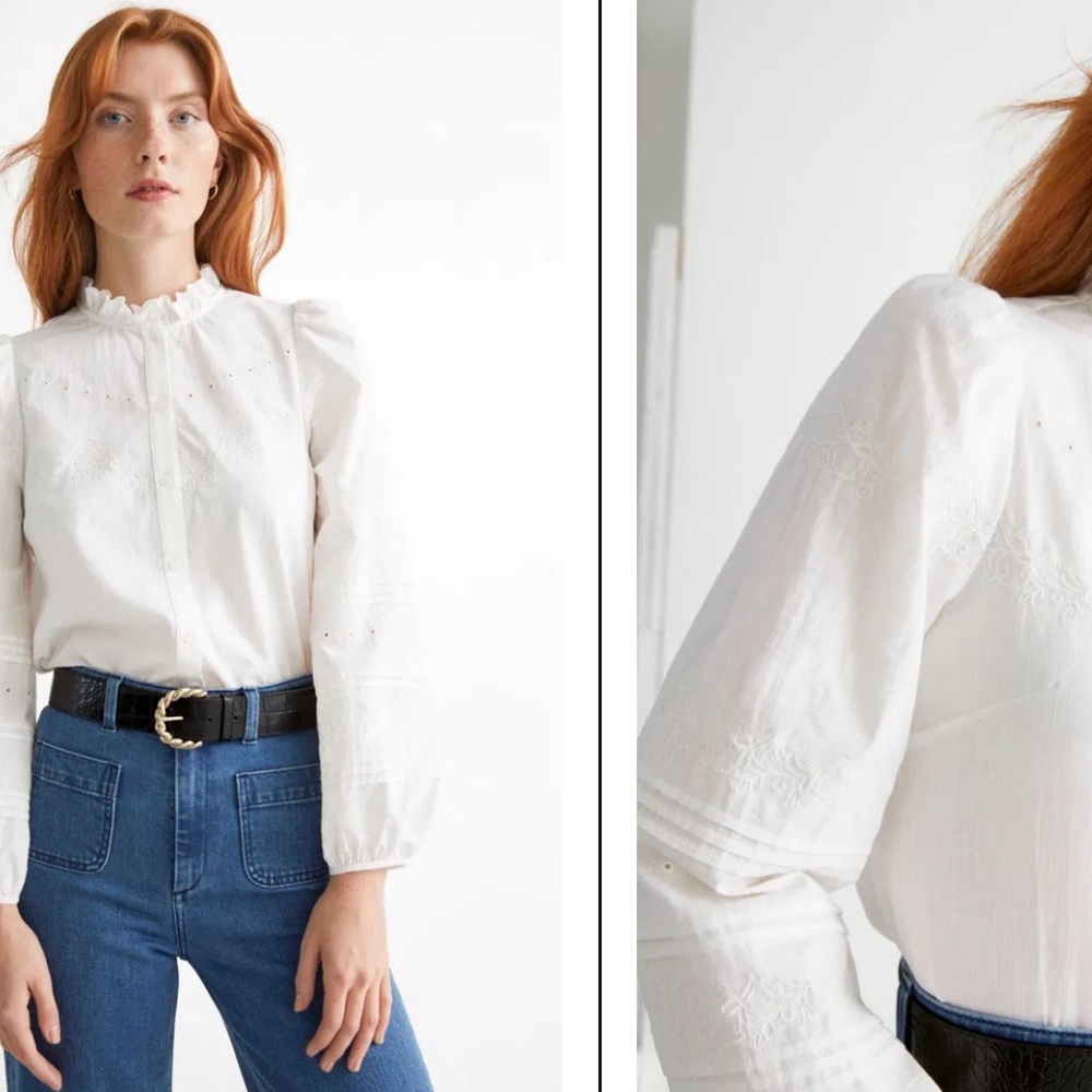 & Other Stories Embroidered Puff Sleeve Blouse - Picture 2 of 8